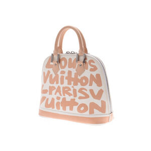 Louis Vuitton Alma Leather White Tan Monogram Handbag Graffiti Beige